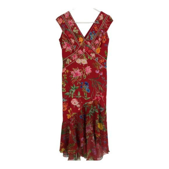 Tadashi Shoji Red Floral Print Sleeveless A Line Maxi Dress  6 - Picture 2 of 7